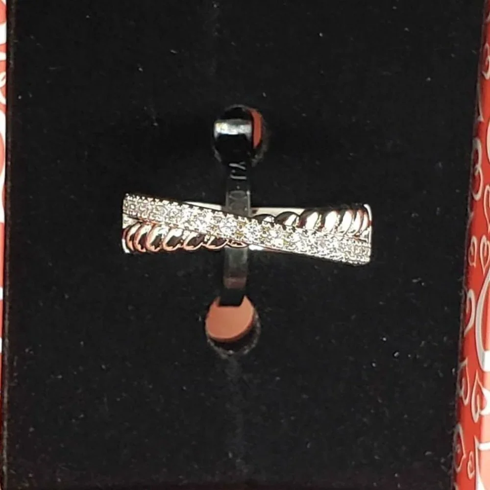 Brand New 18k White Gold Plated ring with cubic zirconia stones